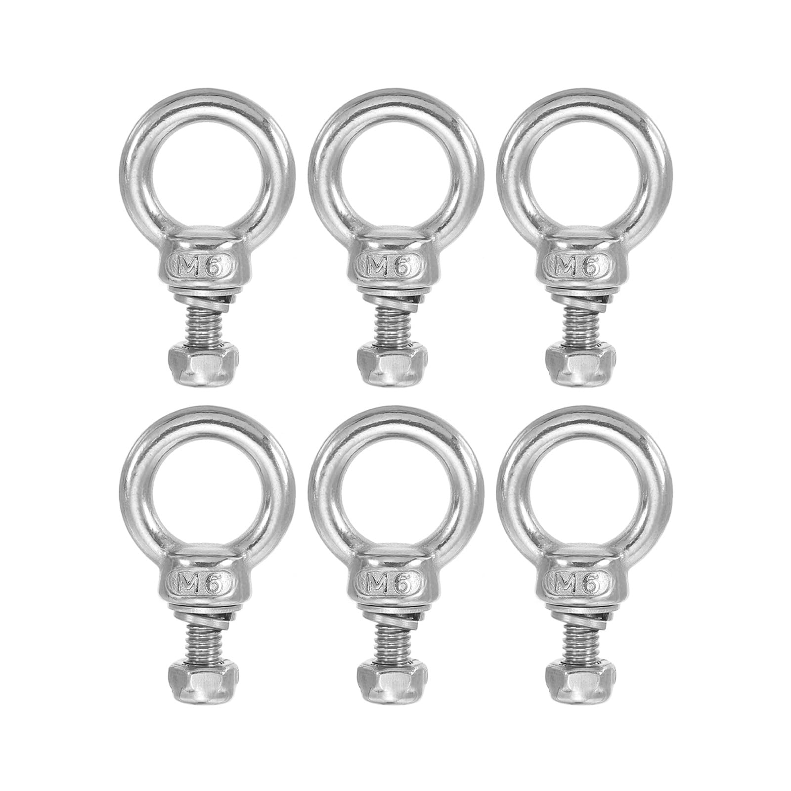 PATIKIL Lifting Shoulder Eye Bolts, M6x16 304 Stainless Steel Male Thread with Hex Screw Nut Gasket Flat Washer for Hanging Securing Chain Wire Rope, 6 Sets