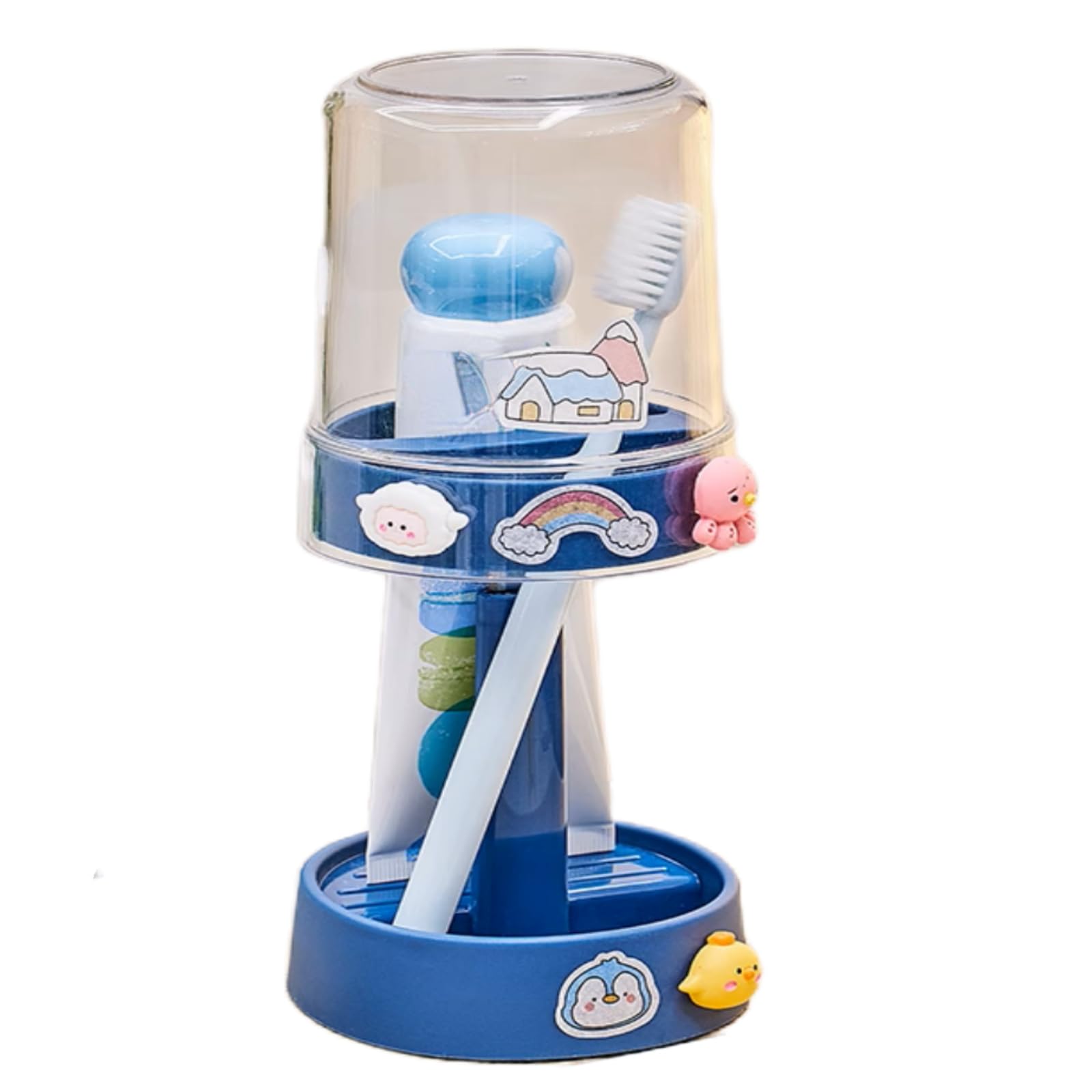 Photo 1 of Kids Toothbrushes Holder with Cute Cup, with Kawaii Badge Sticker, Electric Toothbrush Holder for Kids Toddler, Tooth Brush Stand, Creative Bathroom Organizer Storage (Blue)