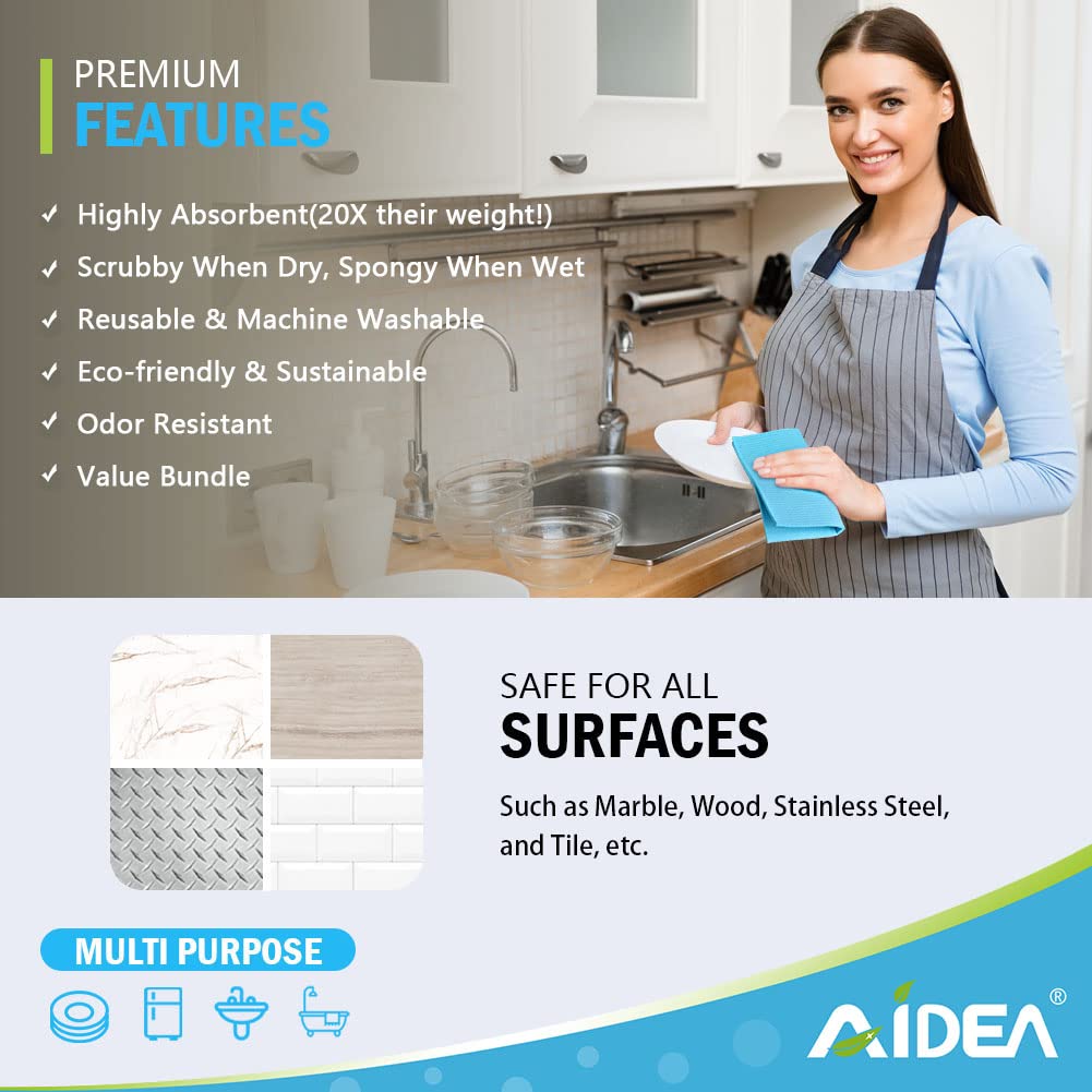 AIDEA Swedish Dish Cloth, 10PK, Swedish Dishcloths for Kitchen, Reusable Paper Towels Washable, Sponge Cloths Kitchen, Absorbent Dish Rags, Dish Towels Cloth, 7