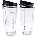Replacement Blender Cup with Lid (2 Pack) 24 Oz Cups For Ninja Auto iQ BL480 BL482 BL642 NN102 BL682 BL450 BL2013 Ninja Blend