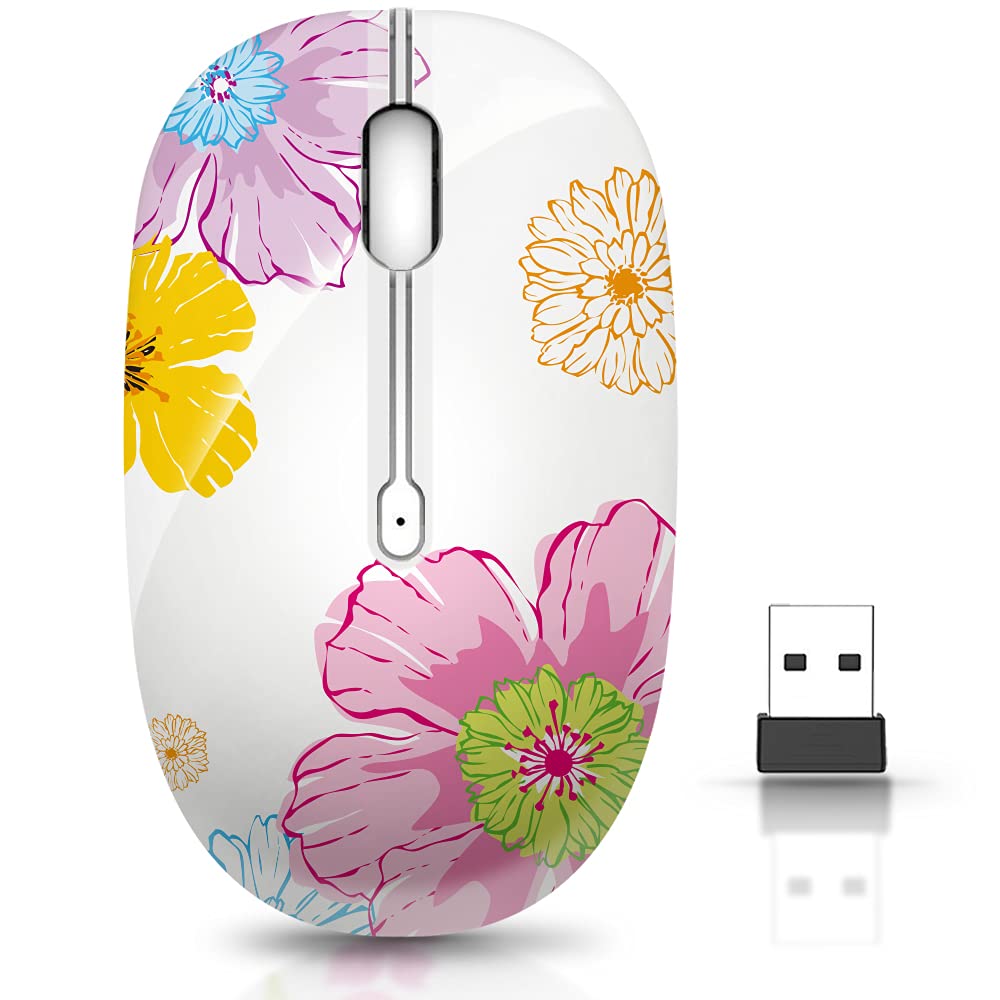 Photo 1 of JUHOO Wireless Mouse with Nano Receiver for PC, Laptop, Notebook, Computer, MacBook, Less Noise, Portable Mobile Optical Mice.(Flower).