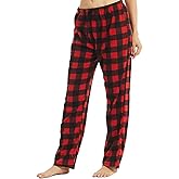 Womens Christmas Pajama Pants Fleece Plaid Pj Bottoms Soft Comfy Lounge Sleepwear Fluffy Drawstring Fuzzy Pants