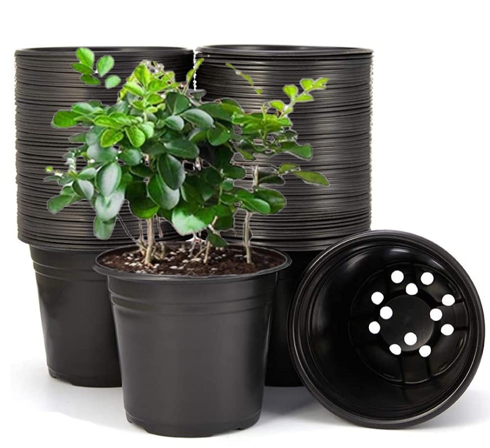 KAHEIGN 50Pcs 15cm Plastic Plant Flower Pots Lightweight Seed Starting Pots Nursery Seedlings Pots Flower Plant Container (15 x 13cm, Black)