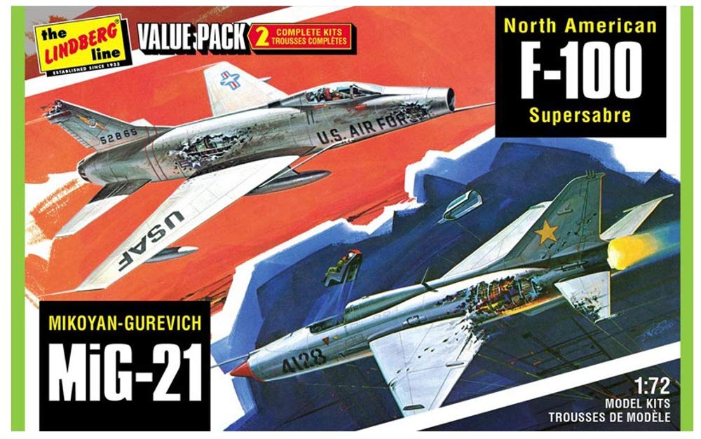 AMT LN432 1:72 Scale F-100 Supersabre MiG 21" Model Kit (Pack of 2)