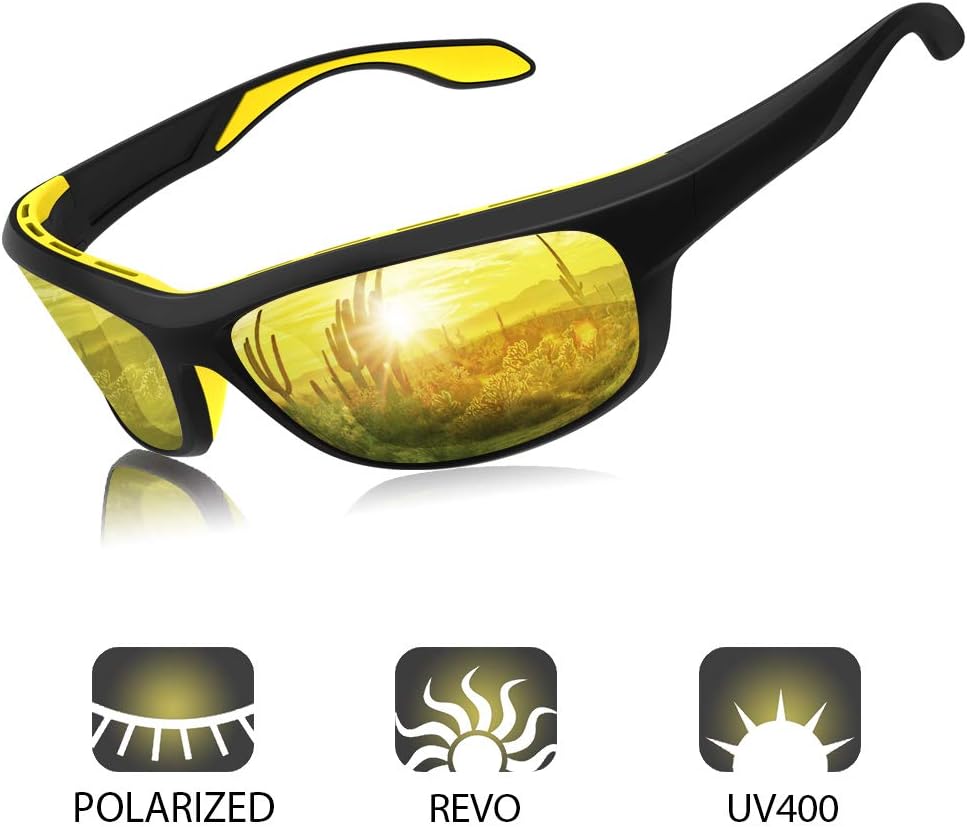 Polarized Sport Sunglasses Cycling Glasses UV 400 Protection with TR90 Lightweight Frame perfect for Running Fishing Golf Biking - Gold