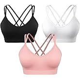 VEQKING Women's Cross Back Sports Bra Padded Strappy Medium Support Yoga Bra for Workout Fitness 3 Pack