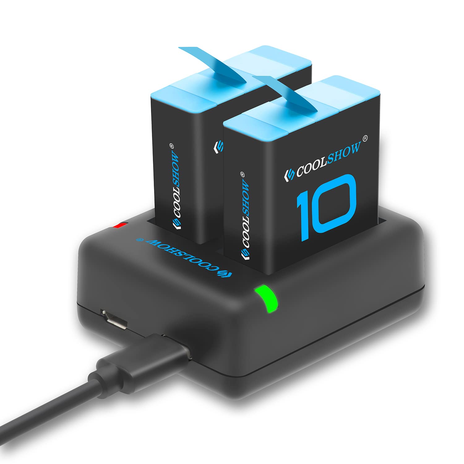 COOLSHOW hero 10 Battery Replacement 2 Packs and Dual USB Charger Compatible with GoPro black Hero 12/11/10/9