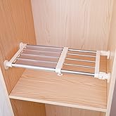 Hershii Closet Tension Shelf &amp; Rod Expandable, Adjustable Storage Rack | Metal Organizer DIY Divider Separator for Cabinet Wardrobe Cupboard Kitchen Bathroom 15.74 - 23.62 inches