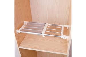Hershii Closet Tension Shelf & Rod Expandable Metal Storage Rack Adjustable Organizer DIY Divider Separator for Cabinet Wardrobe Cupboard Kitchen Bathroom，15.74-23.62inches
