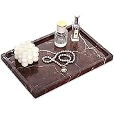 Marble Bathroom Vanity Tray, Natural Marble Home Kitchen Bathroom Table Tray, Stone Decorative Countertop Serving Trays for Coffee Perfume Jewelry Makeup (1, Rosso Lepanto, 12 * 8 * 0.8)
