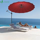 VOUNOT 3m Cantilever Garden Parasol Umbrella Red 18 Ribs Crank Handle Outdoor view 6