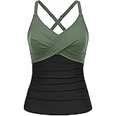 Women Tankini Bathing Suit Top - Twist Front V Neck Swim Top Only Cross Tummy Control Swimsuit 2025