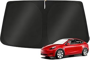 KUST Windshield Sun Shade for 2017-2026 Tesla Model Y/Model 3 Sunshade Accessories (Fit 2025-2026 Model Y Juniper / 2024 Model 3 Highland) Upgraded Foldable Sunshade, Blocks UV Rays Keep Car Cool