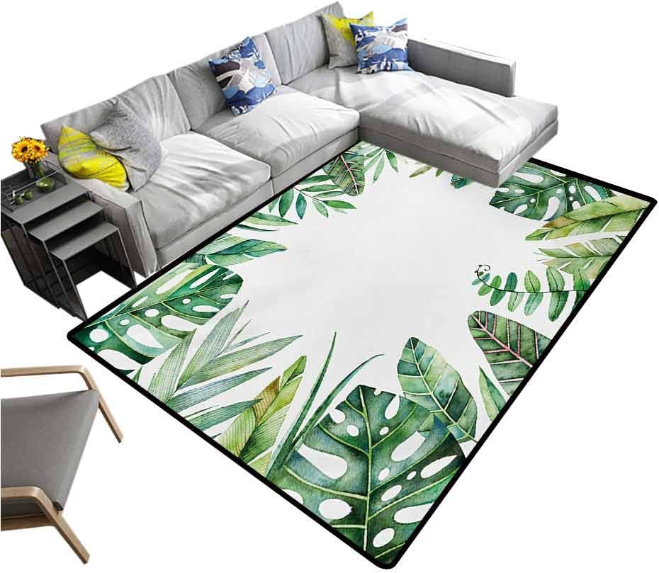 Plant Floor Mat Interesting Jungle Themed Picture with Leaves and an Opening to The Sky Exotic Art Carpet for Bedroom Fern Green (5'7"x6'6")