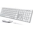 Wireless Bluetooth Keyboard and Mouse Combo (USB + Dual BT), seenda Multi-Device Rechargeable Slim Keyboard and Mouse, Compatible for Win 7/8/10, MacBook Pro/Air, iPad, Tablet - White Silver
