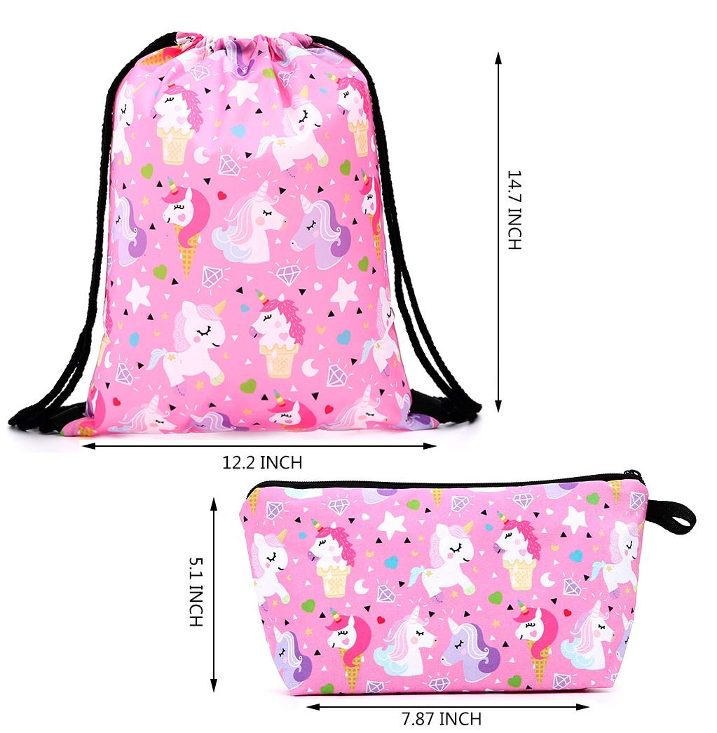 Fanovo Unicorn Drawstring Backpack/Make Up Bag/Necklace/Bracelet/Ring/Hair Ties/Gift Sets for Girls Party Christmas (A - Drawstring Set L)