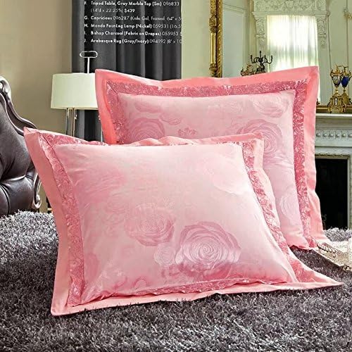 ShineMoon 2Pcs/Set Jacquard Satin & Cotton Home Bedding Square Cushion Covers Decorative Pillow Cases 60x60cm for Bed Sofa, Pink Roses Pattern