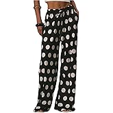WDIRARA Women's Polka Dots Drawstring Waist Wide Leg Pants Loose Baggy Pants