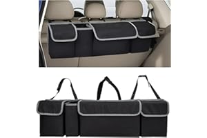 JUSTTOP Car Trunk Organizer, Foldable Hanging Cargo Storage Bag with 4 Pockets Adjustable Straps, Waterproof Collapsible Supe