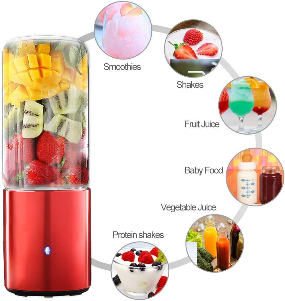 Portable Glass Blender, Toursion Mini USB Rechargeable Juicer Cup with Travel Lid, Single Serve Fruit Mixer, Small Travel Blender for Shakes and Smoothies