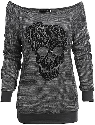 Jinshida Women's Long Sleeve Smiling Skull Pullover Top Blouse Dark Grey XL