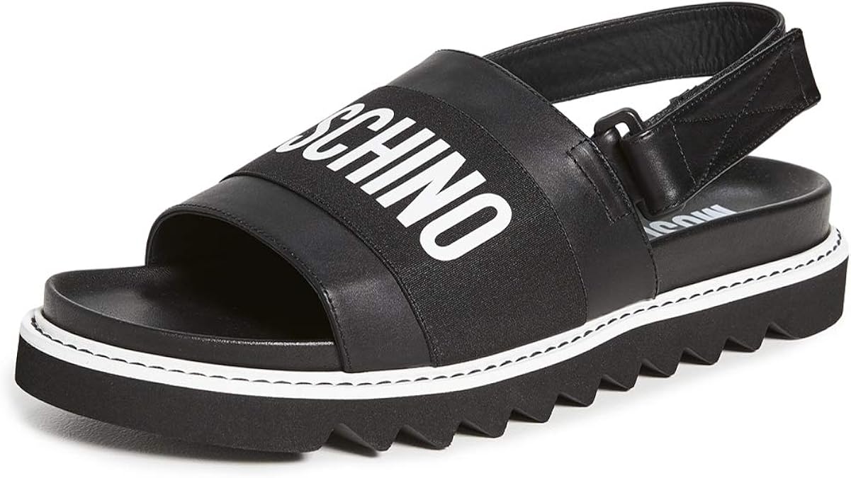 Amazon Moschino メンズ ロゴ サンダル Us サイズ 12 カラー ブラック ファッションサンダル