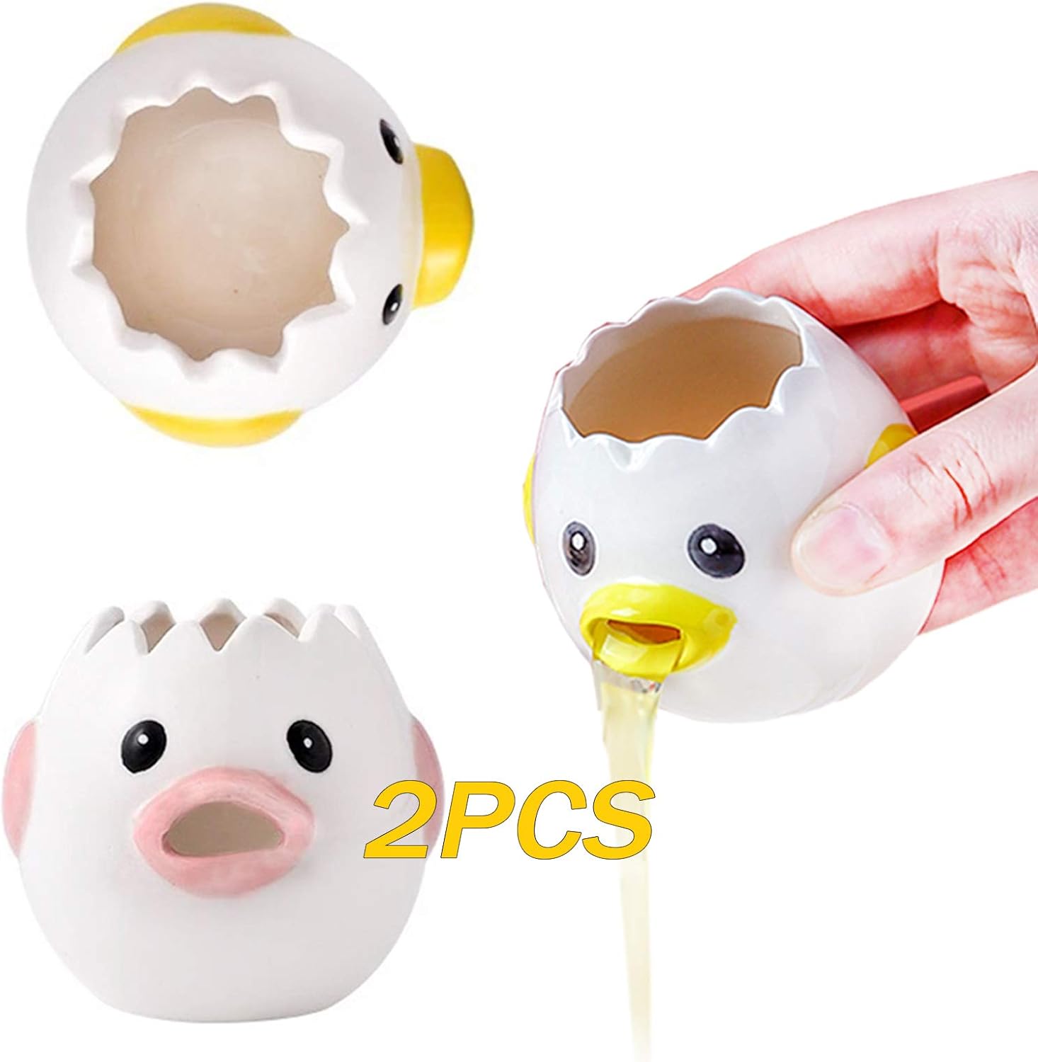 Aidragon 2Pcs Egg Separator Egg Yolk White Separator, Ceramic Creative Cute Cartoon Style Egg Filter Splitter Opeaner Automatic Separation Kitchen Cooking Tool(pink+ yellow)