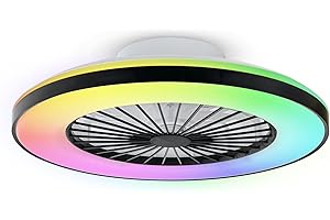 BKZO Modern LED Ceiling Light with Fan, RGB Ceiling Fan Lights, 24 Ventilation speeds, infinitely dimmable Light for Living Room, Bedroom, Office, 3000-5500 K (Black & 20" & RGB)
