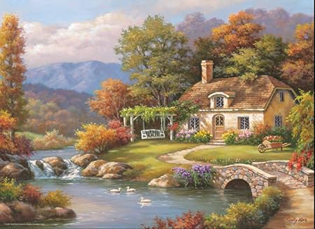 QAZZSF DIY Ölgemälde Nach Zahlen Auf Leinwand Stream Steinbrücke Waldlandschaft Leinwand Wandkunst Geschenke Ölfarbe Foto 40X