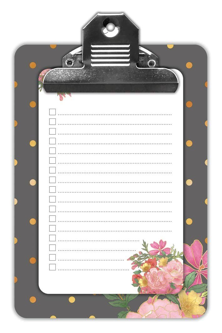 Quire Clipboard with Notepad - Polka Dot & Pink Flowers Design - 100 Pages - Size 120mm x 170mm