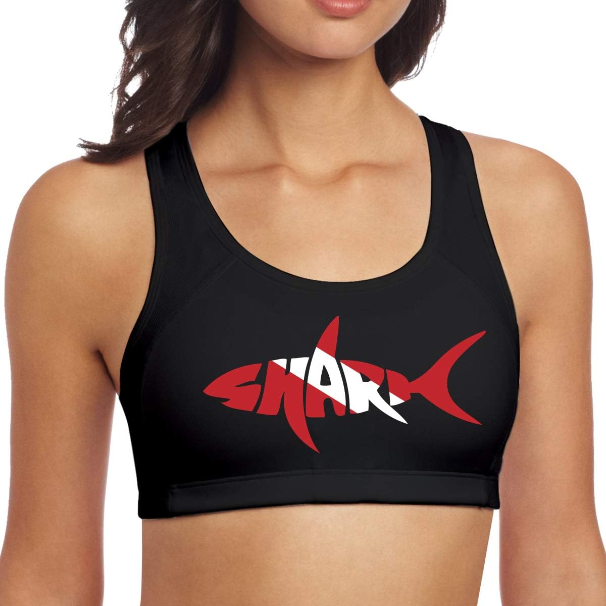 Dive Flag Shark Letter Yoga Tank Top, Women's Workouts Clothes for Running Athletic