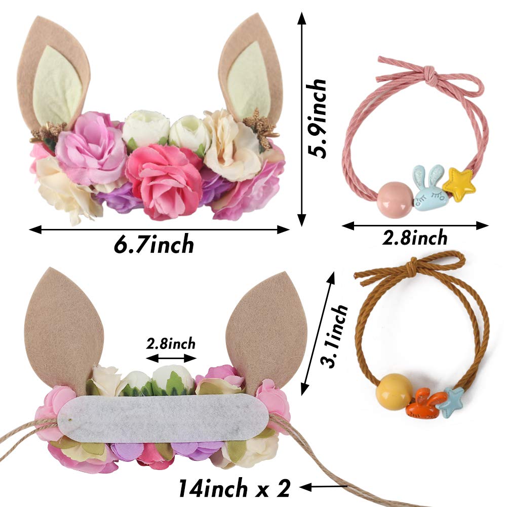 Easter Bunny Headband Set, 1PCS Beige Bunny Ear Headband with 2PCS hair rings