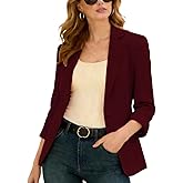Suit Blazer for Women Open Front Business Work Office Outfit Ruched 3/4 Sleeve Slim Fit Jacket