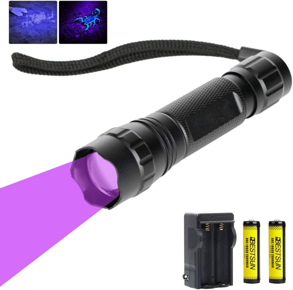 UV Blacklight Flashlight, 395nm Mini UV Light - Zoomable UV Urine Detector Flashlight for Dogs/Cats Urine, Dry Stains, Resin Curing and A/C Leak Detection (Batteries Included) - - 