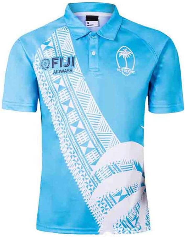 LQWW Training Rugby Jersey,Men's Rugby Polo Shirt Short Sleeve World Cups 2018-19-20 Fiji Replica Home and Away Football Jersey Quick-Dry Athletic-Fit Run T-Shirt Blue