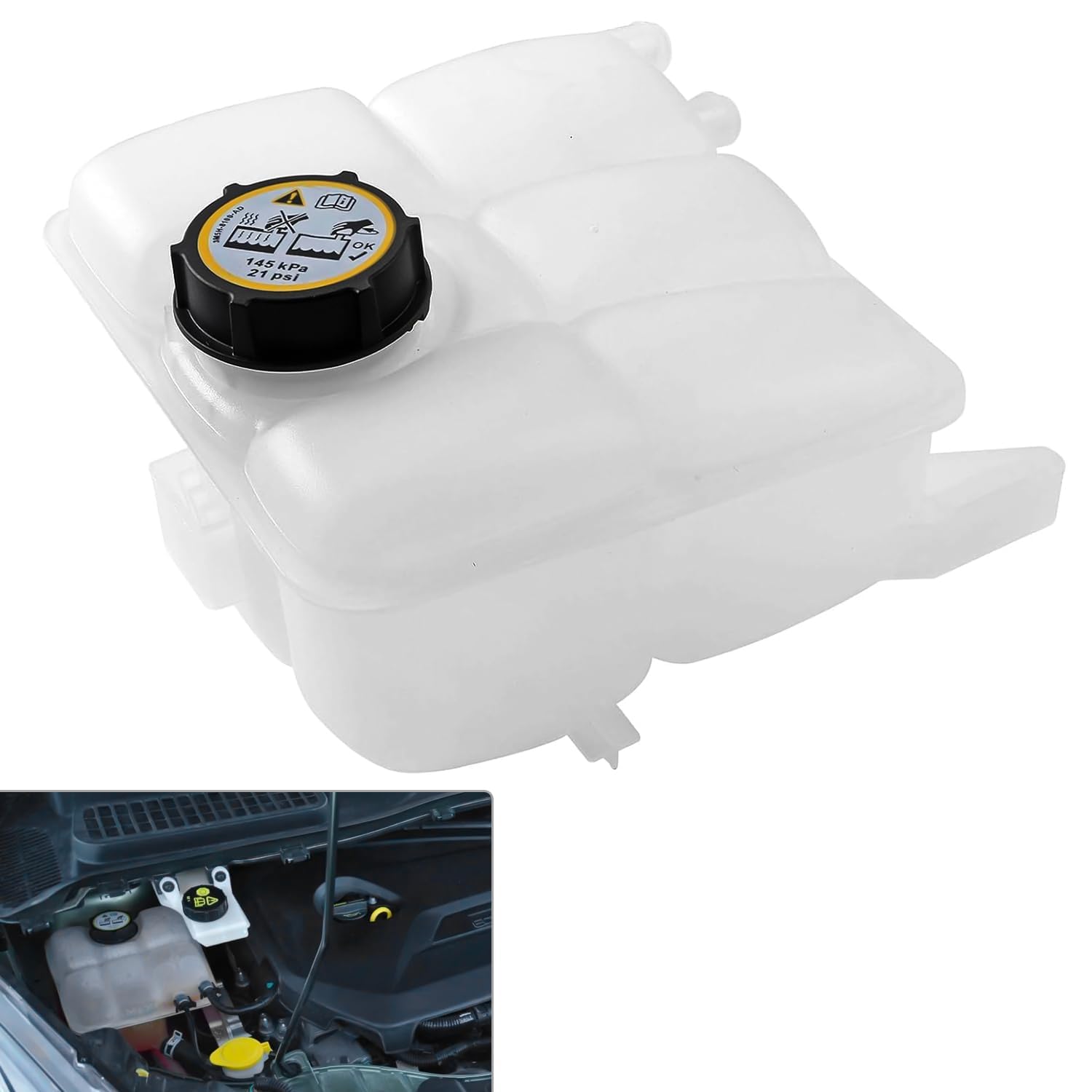 Photo 1 of KARPAL 603382 Engine Coolant Recovery Expansion Tank and Cap Compatible with 2013-2018 Ford C-Max 2013-2016 Ford Escape 2012-2018 Ford Focus 2014-2018 Transit Connect