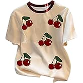 SOLY HUX Women's Cherry Graphic Tees Short Sleeve Tshirts Crew Neck Summer Tops Aesthetic Clothes