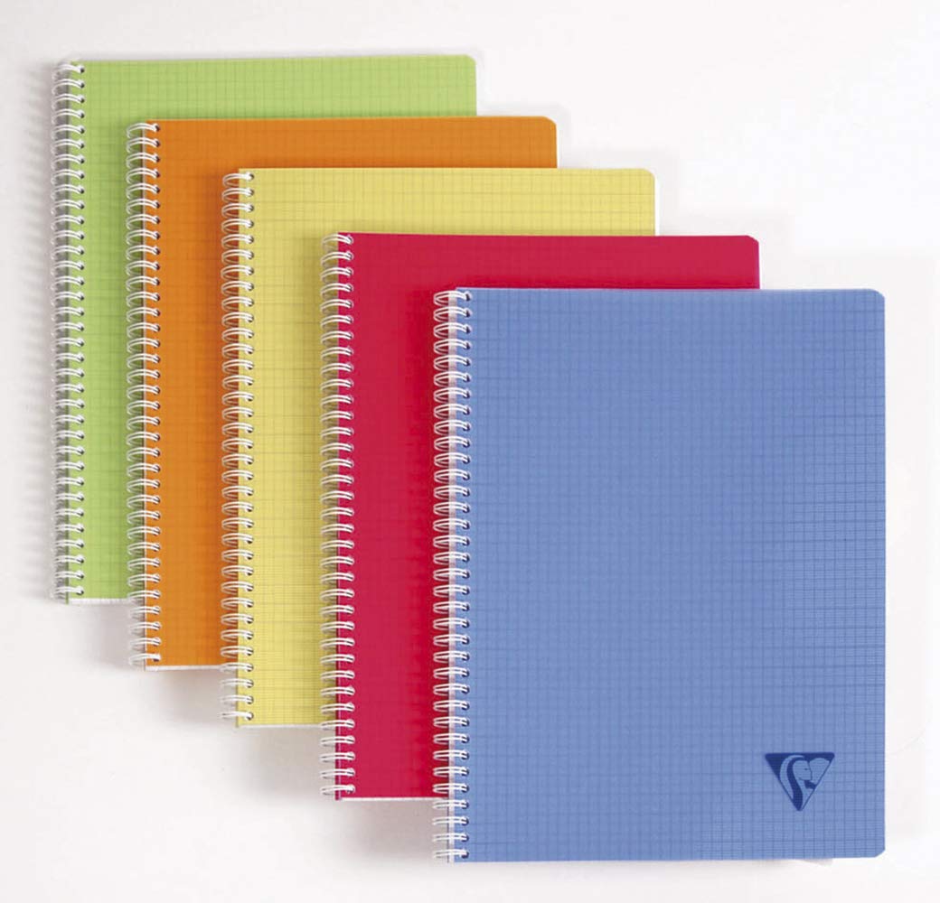 Clairefontaine 328316C Collection Linicolor Fresh Set of 5 Spiral Notebooks - 24x32 cm - 180 Pages Large Squares - White Paper 90 g - Transparent Polypro Cover - Random Colors