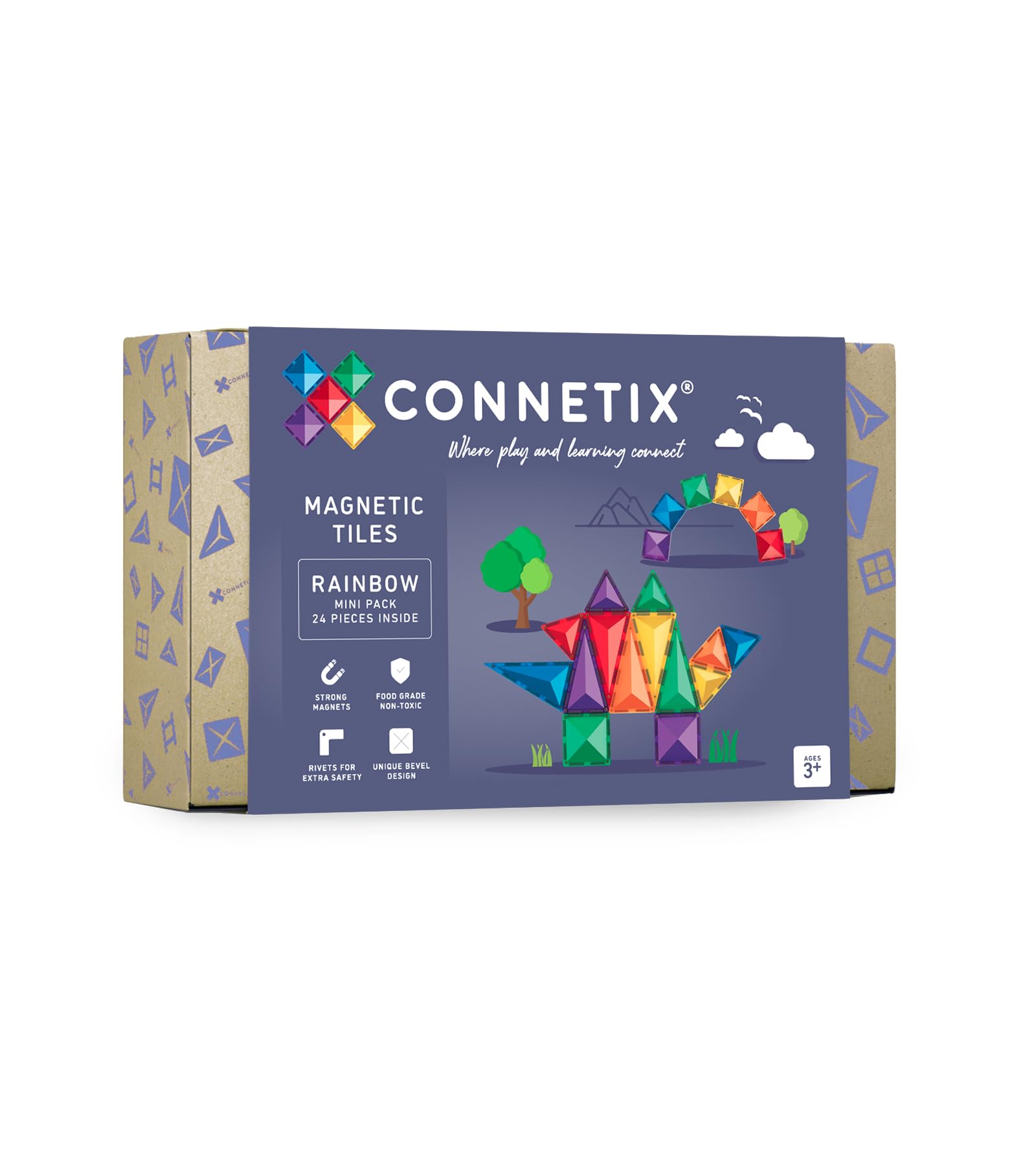 CONNETIX Magnetic Tiles Rainbow Mini Pack, 24 Pieces