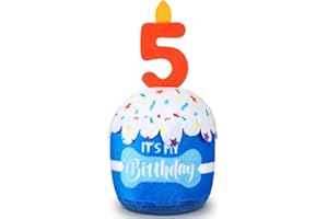 Dansydaisy Dog 5th Birthday Cake Toy Accessories for Girl Boy Gifts, Blue Squeaky Plush Toy for Dog Birthday Party Decor Favor for Large, Medium and Small Dogs
