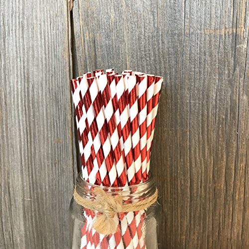 Foil Red Stripe Christmas Paper Straws - 7.75 Inches - 100 Pack - Outside the Box Papers Brand - //coolthings.us