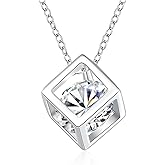 925 Sterling Silver Necklace for Women Trendy, Charming Layered Necklace with Cubic Zirconia Pendant for Her Womens Dainty Diamond Choker Necklaces Holiday Jewelry Gifts for Mom Wife Daughter Lover