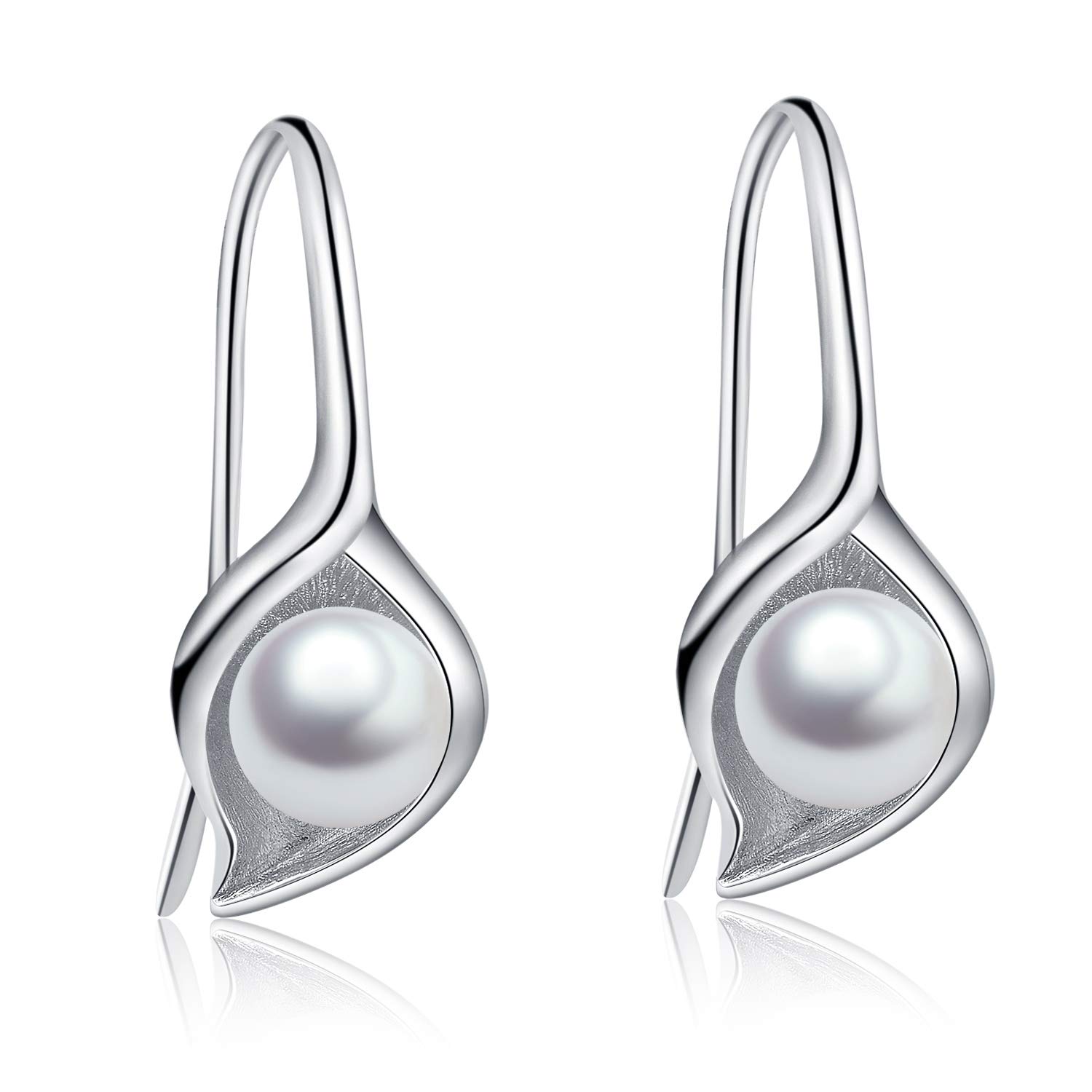 Sterling Silver Pearl Earrings Dangle Drop Earrings 6mm Pearl Fine Jewelry for Women