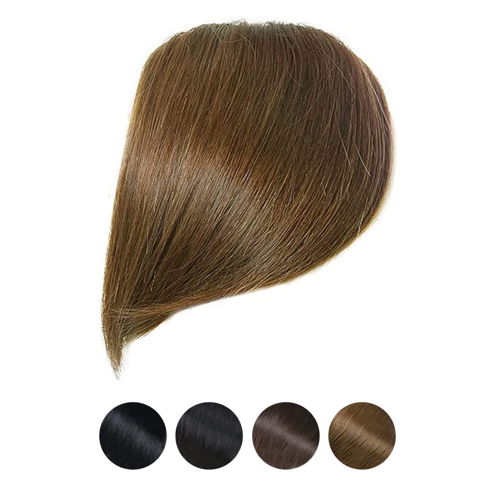 Thick Side Swept Bangs Clip in Bangs Real Human Hair Fringe Hair Extensions Natural look Hairpieces for Girls, Light Brown