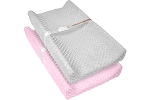 JVEOO 2 Pack Baby Changing Pad Covers, Super Soft Plush Dot Diaper Changing Table Covers Fit 32x16 Inch Changing Table Pad fo