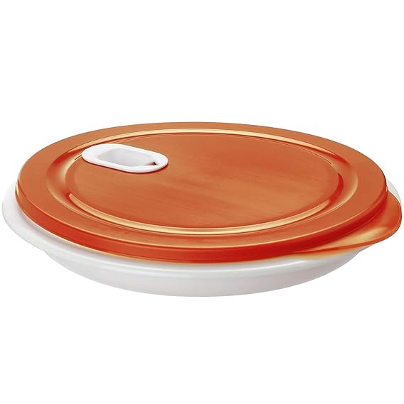Rotho Clever Mikrowellenteller mit Deckel und Unterteilung, Kunststoff (BPA-frei), weiß/rot, Durchmesser 26 cm, Höhe 4,8 cm