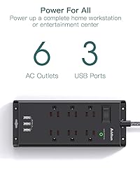 Power Strip Surge Protector, Addtam 6 Outlets and 3