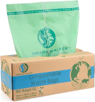 GREENER WALKER 6L Compostable Bin Liners 150 Bags EN13432 OK Compost HOME