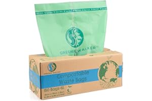 GREENER WALKER 100% Compostable Trash Bags, 1.6 Gallon-150Bags, Food Scrap Kitchen Waste Bags with EN13432 Certified