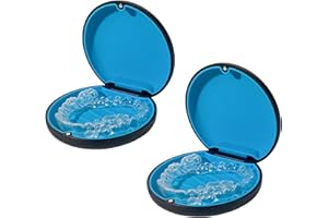 Maoerdental 2PCS Retainer Case Compatible with Invisalign,Cute Slim Aligner Case,Customized Magnetic Closure Orthodontic Retainer Cases (2 Pack Black + Blue Silicone)